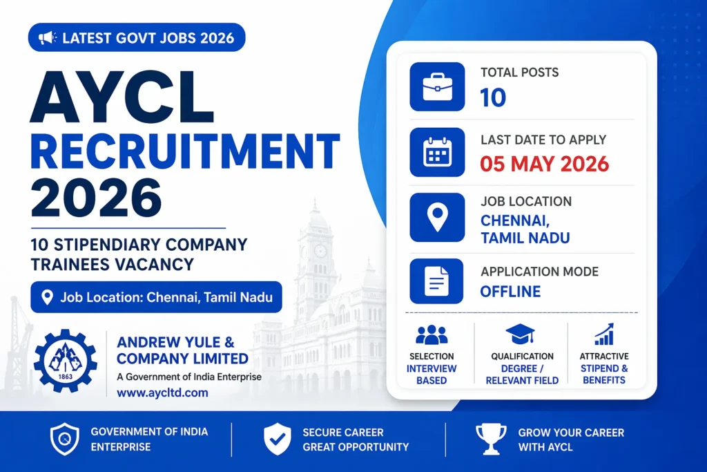 Andrew Yule Recruitment 2026 Stipendiary Company Trainee Vacancy Notification, Apply Offline Form