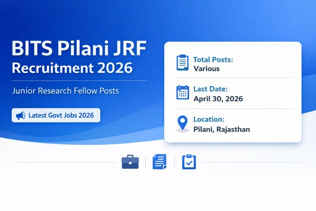 BITS Pilani JRF Recruitment 2026 Notification Out – Apply for Junior Research Fellow Posts