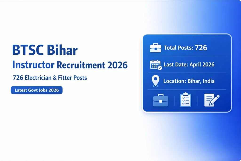 BTSC Bihar Instructor Recruitment 2026 726 Electrician & Fitter Posts  Apply Online, Eligibility, Salary, Full Details