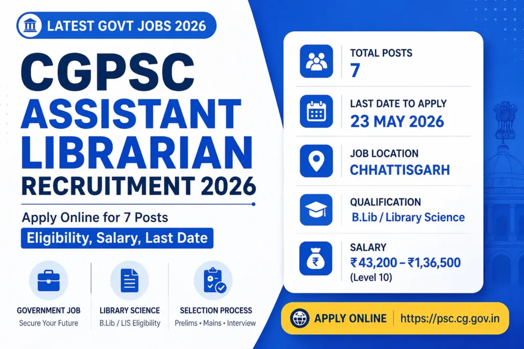CGPSC Assistant Librarian Recruitment 2026 – Apply Online for 7 Posts