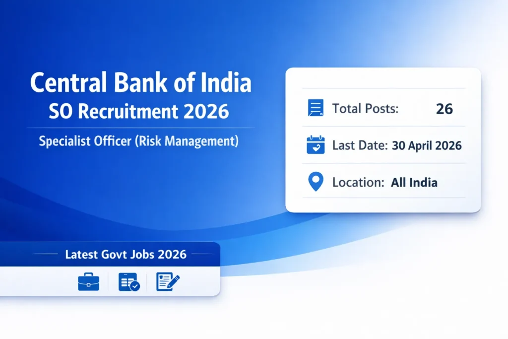 Central Bank of India SO Recruitment 2026 Apply Online for 26 Specialist Officer Posts