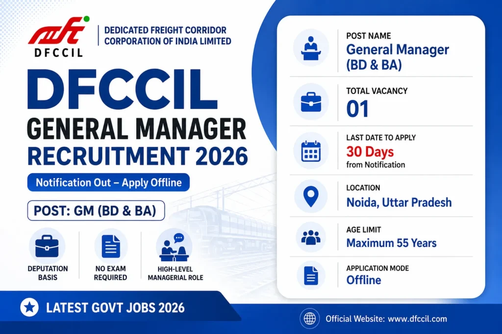 DFCCIL General Manager Recruitment 2026 Notification Out – Apply Offline for GM (BD & BA) Post