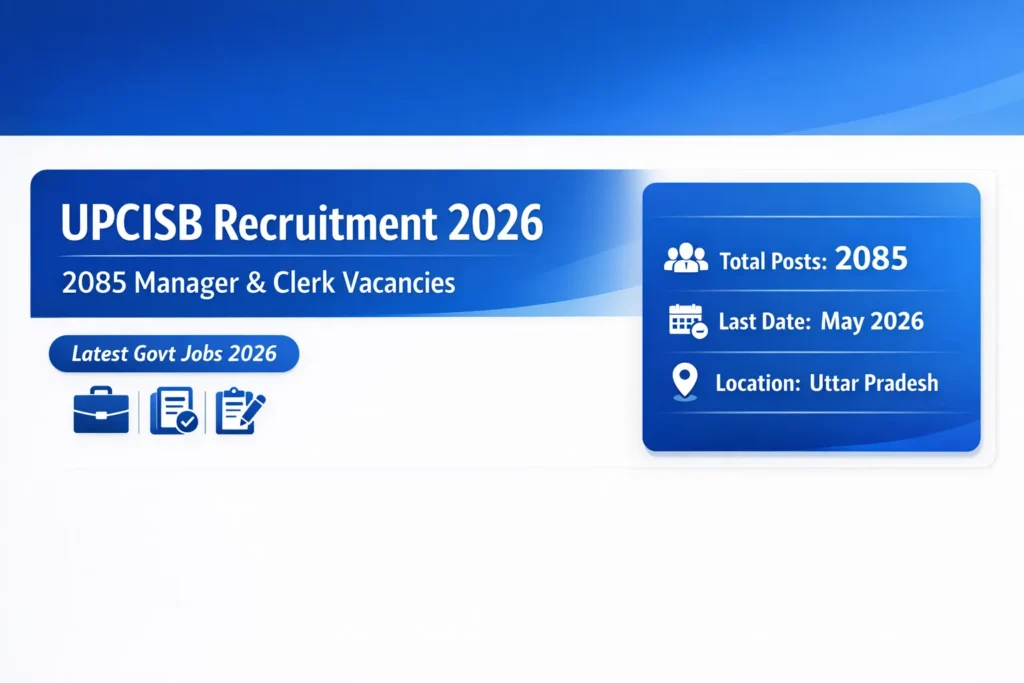 UPCISB Recruitment 2026 2085 Manager & Clerk Vacancy Notification, Apply Online, Eligibility, Salary