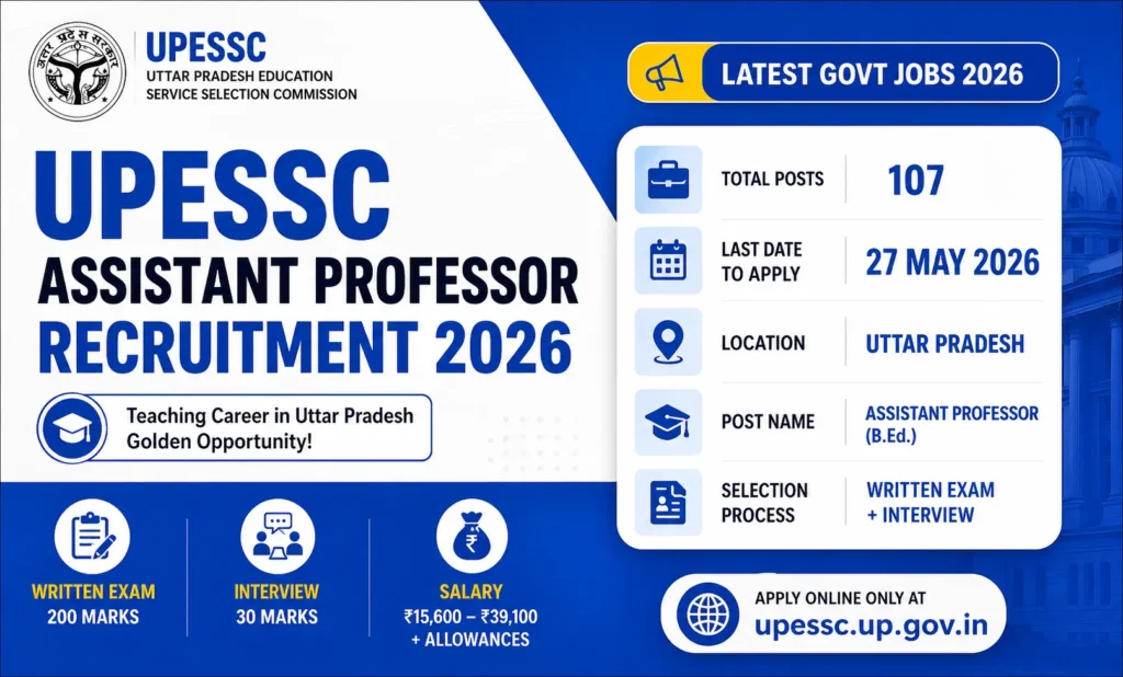 UPESSC Assistant Professor Recruitment 2026 Notification Out – Apply Online for 107 Posts