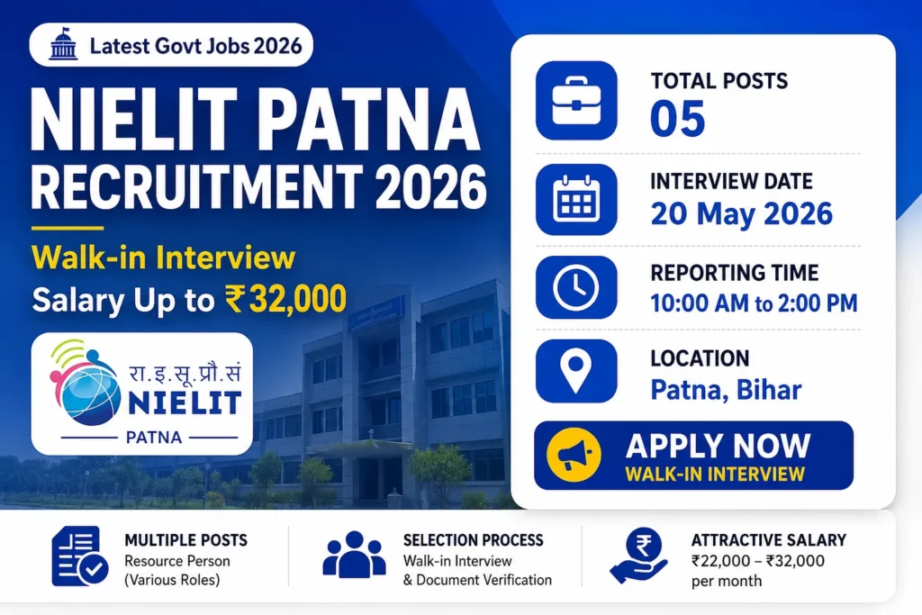 NIELIT Patna Recruitment 2026 Walk-in Interview, Salary Up to ₹32,000  Apply Now