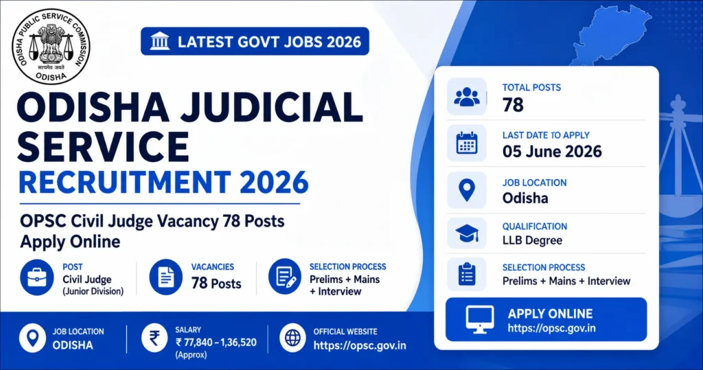 Odisha Judicial Service Recruitment 2026 OPSC Civil Judge Vacancy 78 Posts Apply Online